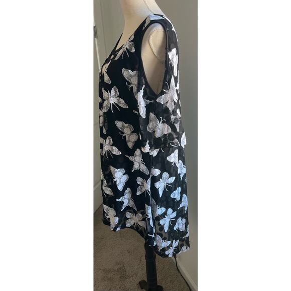 Rosegal Butterfly Black & White Cold Shoulder Hi-Low Length Dress Shirt Sz 2X - Picture 2 of 11